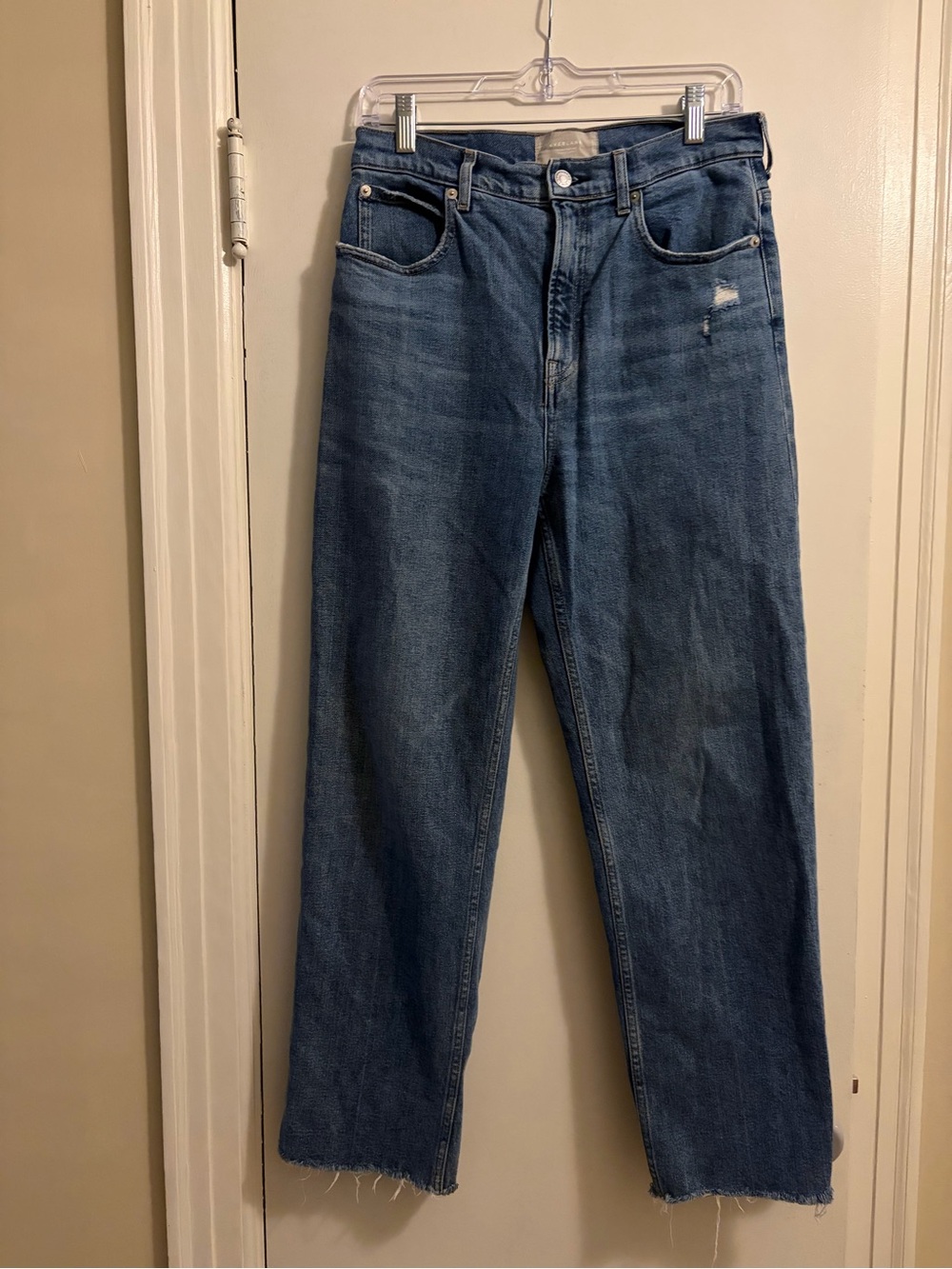 Everlane The Way High Jean Medium Wash Frayed Hem Size 29
